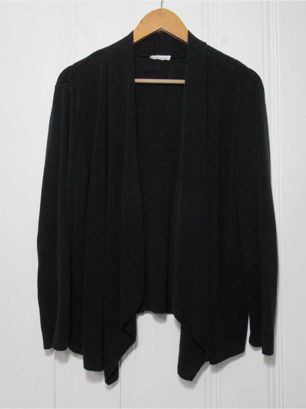 Eileen Fisher Black Open Front Draped Organic Linen Cardigan Size Medium